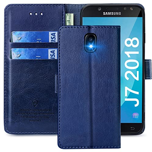 FMPCUON Hülle für Samsung Galaxy J7 2018 Handyhülle [Standfunktion] [Kartenfach] [Magnetverschluss] Tasche Flip Case Schutzhülle lederhülle klapphülle für Samsung Galaxy J7 2018 Blau