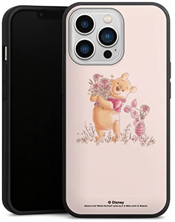 Premium Silikon Hülle kompatibel mit Apple iPhone 13 Pro Handyhülle schwarz Case Winnie Puuh Ferkel Offizielles Lizenzprodukt Disney