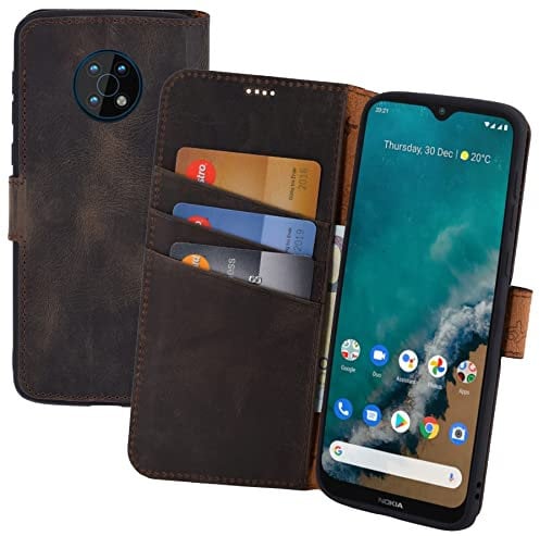 Suncase Book-Style Hülle kompatibel mit Nokia G50 5G Leder Tasche (Slim-Fit) Lederhülle Handytasche Schutzhülle Case mit 3 Kartenfächer in antik-braun