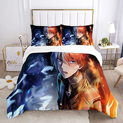 My Hero Academia Todoroki Shoto Anime Bettwäsche-Sets Cartoon 3D-gedrucktes Polyestergewebe 1 Bettbezug + 1/2 Kissenbezüge (keine Bettdecke)