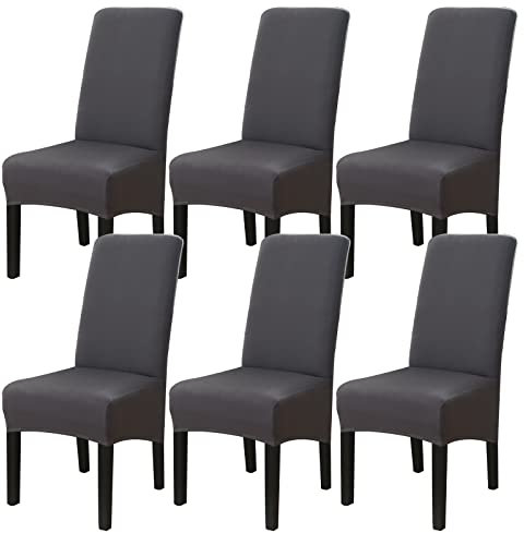 Jaotto Stuhlhussen 6er Set Stretch, XL Stuhlhussen Abwaschbar Waschbarer Elastische, Stretch Stuhlschoner Große Stuhlbezüge für Stuhl Esszimmer Büro Esszimmer Hotel Bankett(Dunkelgrau,Set of 6)