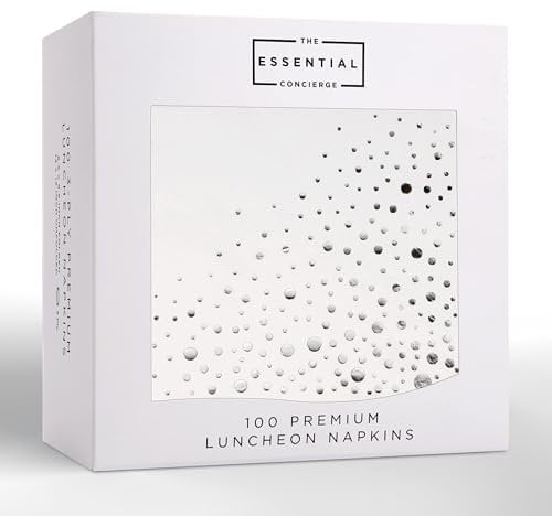 Stilvolle 16,5 x 16,5 cm silberne Servietten – 100 Stück weiße und silberne Lunch-Servietten – verleihen Sie Ihrer Veranstaltung Glanz mit Partyservietten, 3-lagige Papierservietten, Einweg-Servietten