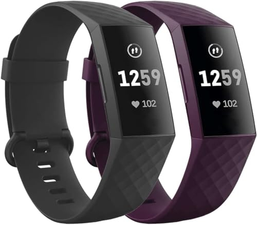 superpow 2 Pack Kompatibel mit Fitbit Charge 3 Armband/Fitbit Charge 4 Armbänder für Damen und Herren, Sport Verstellbares Ersatzarmband Silikon Uhrenarmband für Fitbit Charge 3/Charge 4