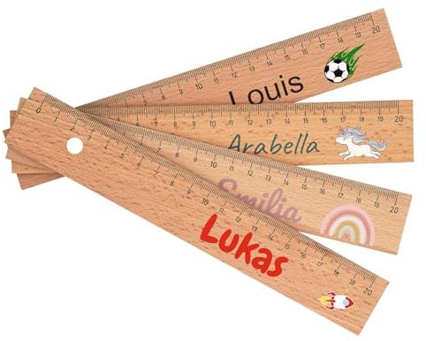 Lineal personalisiert als Geschenk Einschulung Junge & Mädchen - 20cm aus Holz mit Namen - Geschenktüte Schultüte Füllung - 1. Klasse Geschenkidee - für Schulkind 2025