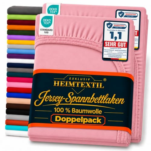 EXKLUSIV HEIMTEXTIL Jersey Spannbettlaken Marke Doppelpack 180-200 x 200 cm 100% Baumwolle, Öko - Tex Zertifiziert, Markenqualität, Matratzenhöhe bis 25 cm, Rosa