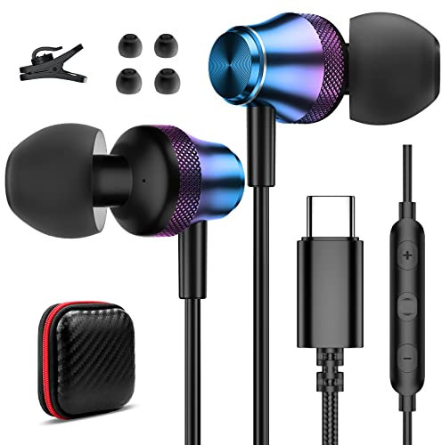 Auriculares USB C para Samsung A53 A33 M53 S21 S20 FE S23 S22 Ultra, auriculares con conector USB C con micrófono tipo C auriculares con cable