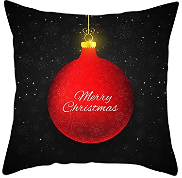 AMDXD 50x50cm Kissenbezug Weihnachten, Weihnachtskugel Zierkissenbezüge aus Polyester Weich Bequem, Quadratische Kissenhülle für Autos Wohnzimmer Schlafzimmer Dekor, Rot Schwarz