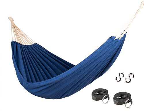 Kronenburg Hängematte 210 x 150 cm, Gesamtlänge 320 cm – Doppelhängematte mit Befestigungs-Set (Aufhängeset) - Belastbarkeit bis 300 kg – Indoor & Outdoor Hängematte Blau - Farb- und Modellwahl