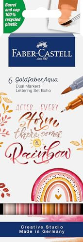 Faber-Castell 164518 - Goldfaber Aqua Dual Marker, Boho, mit Pinselspitze und Fineliner Spitze, 6er Etui Pinselstifte