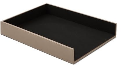 Eglooh - Minerva - Ablagefächer für Schreibtisch und Büro Leder Taubengrau - Bürobedarf Briefablage Papierablage Ablagekorb für DIN A4 - cm 32 x 24,2 x H.5 - Made in Italy