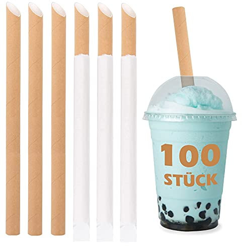 ACCROL 100pcs Paper Bubble Tea Straws, Boba Paper Straws, Pointed Kraft Paper Straws, Wrapped Drinking Straws, Disposable Straws Drinking Cup
