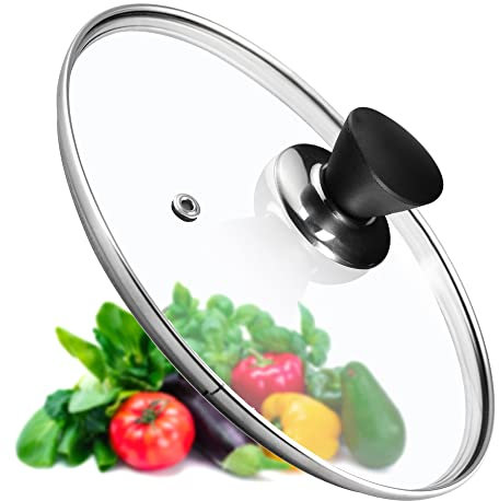 KADAX Tapa universal de cristal con mango negro mate, tapa resistente al calor en diferentes tamaños, tapa de sartén, tapa de cristal para olla, sartén (28 cm)