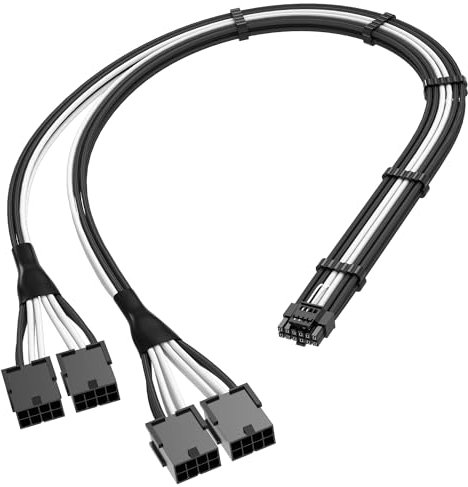 EZDIY-FAB GPU Power Sleeved Cable Extension, 16pin(12+4) 12VHPWR PCIe 5.0 Connector Male to 4X PCIE 8 PIN for RTX 3090Ti/RTX4090/RTX4080, with Pre-Installed Cable Combs-16AWG/Black White