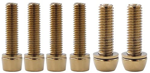 Lot de 4 vis de potence de vélo, 4 vis de potence M5 x 20 mm et 2 vis de vélo M6 x 20 mm, vis fixes avec rondelles pour potence de vélo de route (doré)