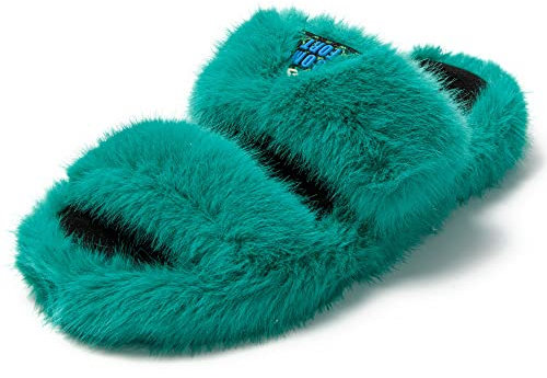 JOMIX Pantofole Donna Invernali Punta Aperta Comode Ciabatte Donna Calde Inverno da Casa Ciabatte Pelose Soffici Eleganti Imbottite Morbide MD8503-15 (Verde, 38)