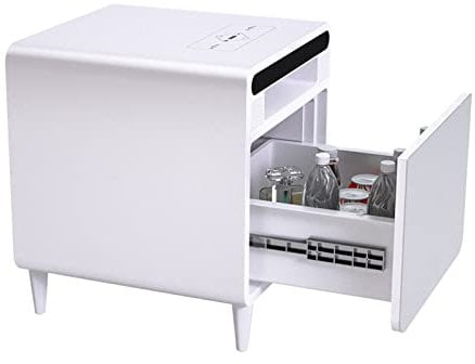 BEdaw Smart Bedside Table, Smart Homeniture Silver Gray Metallic Side Table Nightstand for Living Room with Wireless Charger USB, with 2/3 Drawers Fridge