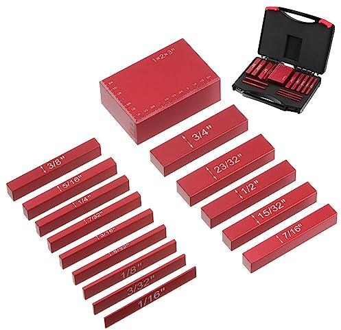 HARFINGTON 15-teiliges Setup-Block-Höhenmesser-Set, 0,6 cm - 7,6 cm Präzisions-Aluminium-Fräser-Tisch Setup Bars mit lasergravierten Größenmarkierungen für Tischler, Bau, Heimwerker, rot