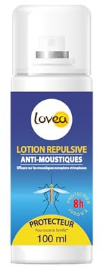 LOVEA - Lotion répulsive Anti-Moustique - Pour Le Corps - Formule Concentrée - Protection Immédiate - Efficacité Jusqu'à 8h - Pour toute la Famille - Compatible Bagage Cabine - 100 ml