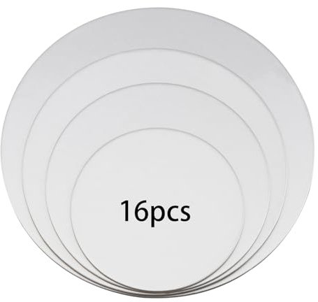 DAKFOOK 16 Pcs 6'' 8'' 10''12'' Inch Round Cake Boards, 3mm Greaseproof Cardboard Cake Support Boards, Cake Base Board for Cakes, Cupcakes, Pizza, Dessert