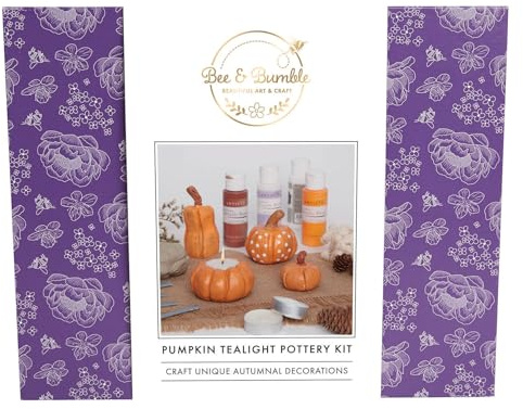 Bee & Bumble Halloween Pumpkin Painting Tealight Pottery Crafting Kit, Craft Unique Autumnal Decorations, Ideal for Adults Older Kids, Craft Accessories, Halloween Home Decor, Crafts Presents