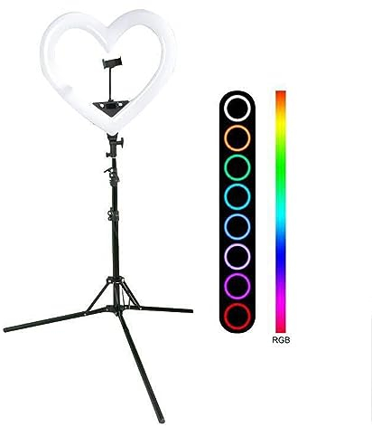 19-Zoll-LED-Ringlicht, um 360° Drehbares Herzförmiges Ringlicht, Handyhalter-Fülllicht, Stufenlose Dimmung, USB-Ausgangsanschluss (EU-Stecker 100-240 V)