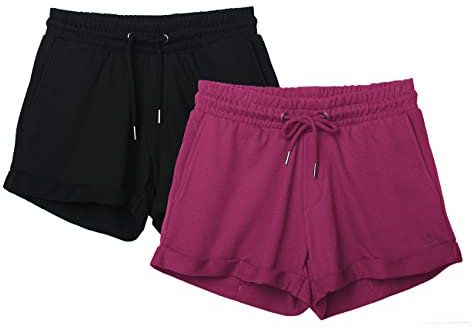 icyzone Damen Sport Shorts Kurze Sporthose Jogginghose Atmungsaktiv Laufshorts Gym Fitness Shorts 2er Pack (XXL, Black/Magenta)