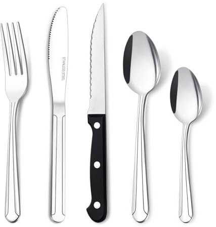 Hunnycook 40-Piece Stainless Steel Cutlery Set with Steak Knives, Mirror Polished & Dishwasher Safe
