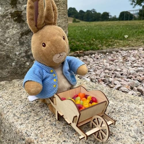 Luck and Luck Small Personalised Cupcake Holder Wheelbarrow Stand, Garden Party Centrepiece, Peter Rabbit Birthday Party Sweet Display, Treats Holder