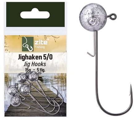 Zite Fishing Jigkopf-Set 5/0 - Jighaken 5-25g - Jigheads Rundkopf | Bleigewichte Angeln für Barsch bis Hecht - Ideal für Inzite Shad 12cm