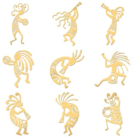 OLYCRAFT 9 Stück 4x4cm Goldene Metall Aufkleber Kokopelli Stamm Selbstklebend Indisches Totem Epoxid Für DIY Sammelalben Epoxidharz Dekoration