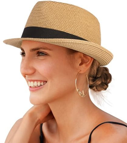 Creekstone Sonnenhüte für Damen Fedora & Trilby-Hüte für Herren Sommer Strohhut (DE/NL/SE/PL, Alphanumerisch, L, KHAKI)