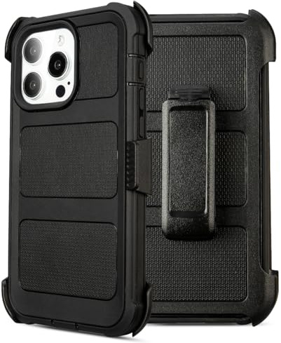 Saiboro for iPhone 15 Pro Max Case with Belt Clip Holster,Shockproof Heavy Duty Rugged with Stand,2 Layers of Sturdy,Anti-Drop,for Protective Phone Case iPhone 15 Pro Max Case Black