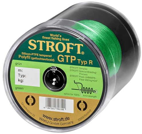 Schnur STROFT GTP Typ R geflochtene Angelschnur 400m grün 8-fach PE Braid, hohe Tragkraft, extrem abriebfest, rund & fest geflochten, für Spinnfischen & Raubfisch wie Barsch, Zander & Hecht