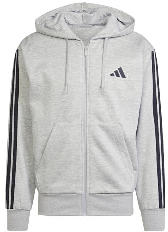 adidas Herren Essential Three Stripes Fleece Zipper Hoodie, medium Grey Heather/Black, S