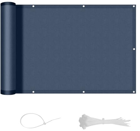 LOVE STORY Balkon Sichtschutz 90x300cm Wetterfest, PES Balkonabdeckung Balkonbespannung Balkonumspannungen Balkonverkleidung, Blickdicht Windschutz,mit Kabelbindern für Außengeländer,Anthrazitblau