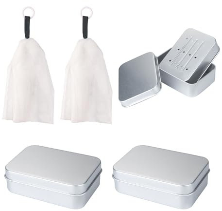 Lot de 2 Boîtes en Aluminium à Trois Couches avec 2 Filets en Mousse - Porte-Savon de Salle de Bain et de Voyage Portable avec Drainage