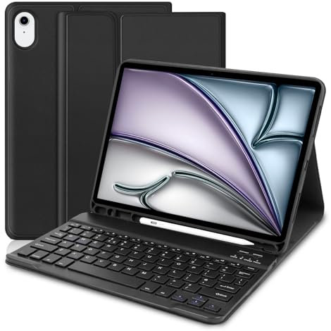 YUEJIDZ Keyboard Case for iPad Air 11 Inch M3 (2025) / M2 (2024),Detachable Keyboard for iPad Air 5th/4th(2022/2020),Slim Smart Case with Bluetooth Keyboard and Pencil Holder for Pad Air 11 M3 /M2