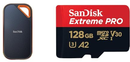 SanDisk Extreme PRO Portable SSD Externe SSD 2 TB & Extreme PRO microSDXC UHS-I Speicherkarte 128 GB + Adapter & RescuePRO Deluxe
