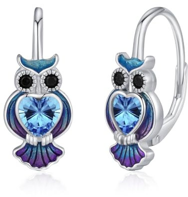 Eulen Ohrstecker Mädchen 925 Sterling Silber Herz Lila Kristall Ohrringe für Damen Tier Schmuck Eulen Ohrschmuck Muttertags Weihnachten Geschenke Valentinstag für Kinder