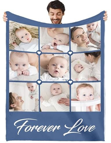 Personalisierte Decke, Fotodecke Babydecken mit Text, Warm Weich Wohndecke Kuscheldecke mit Fotos, Personalisierte Geschenke für Kinder, Mama, Papa, Geburtstage, Freunde