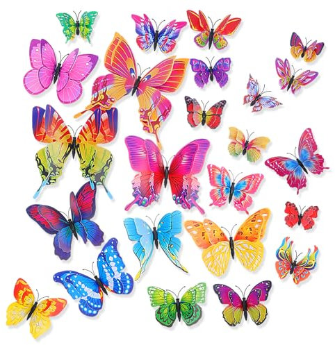 AOZUO 24 Stück Wandtattoo Schmetterlinge Deko,Bunte Aufkleber Schmetterling Deko,Wandtattoo 3D Magnete Effekt Sticker Wandaufkleber Doppellagige Schmetterlings Wanddekoration Entfernbare Dekoration