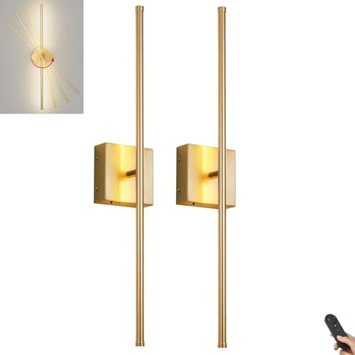 Battery Operated Wall Sconce Set with Remote Control Dimmable Wall Lights, USB Rechargeable, 350°Rotate Wireless for Living Room, Hallway, Bedroom, 28 in