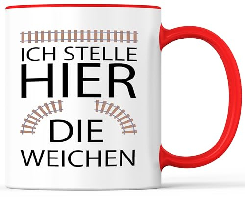 Tasse mit Spruch Weichen Stellen Bahner Bahnverkehr Becher Weichenwärter Bahn Eisenbahn - lustiges Geschenk - Kaffeebecher als Geschenkidee - Kaffeetasse 330ml - Weiss-Rot
