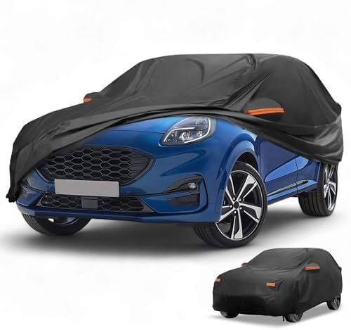 Partuto All-Weather Waterproof Car Cover - UV-Resistant Outdoor Full Exterior Protection for Ford Puma 2019-2023 190T-PU Black with Right Side Zipper