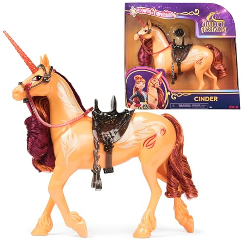 Unicorn Academy, Power of Friendship Cinder with Translucent Saddle & Bridle, 11”, Dolls & Unicorn Toys for Girls Ages 4 and up | Power of Friendship, Poseable Head, Brushable Mane & Tail, Recreate Show Moments, Storytelling Play, Birthday Gifts for Girls