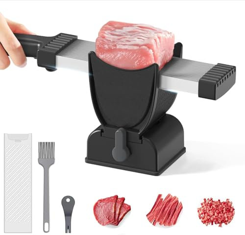 Manual Meat Slicer, Stainless Steel Meat Cutter for Home Use, Adjustable Thickness 2-4mm, Thin Meat Slicer for Beef, Pork, Chicken, Jerky, Deli Meat, Perfect for, Hot Pot, and Shredding (Black)