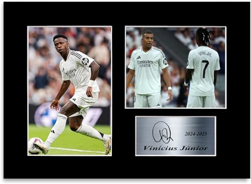 Vini Jr Vinicius Fußballspieler 2024–2025, A4, gedrucktes Autogramm, Foto-Display, Passepartout, Geschenk für Madrid-Fans