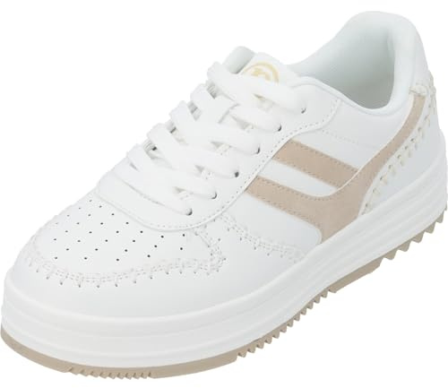 Palado Sneaker Damen Medella - modische Turnschuhe - elegant und bequem - sportlicher Look perfekt für Alltag und Freizeit Weiß/Beige UK6 - EU39
