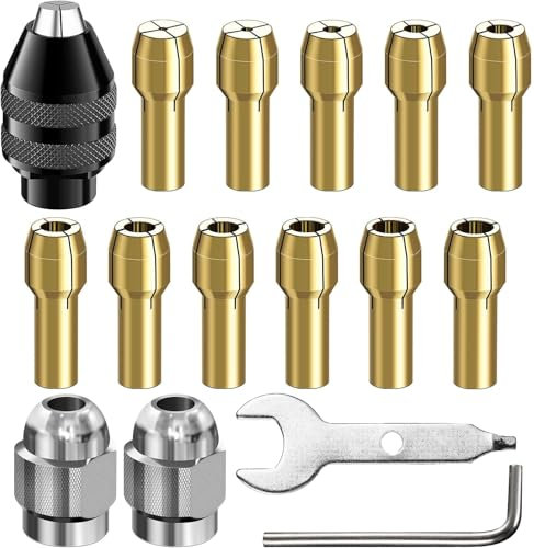 Set di 16 mandrini in ottone di ricambio da 0,5 mm a 3,2 mm, mandrino a sgancio rapido Keyless, accessori per utensili rotativi come 4000, 3000, 300, 200, 100, 8200 (M7)