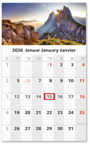 Timr 1 Monatskalender 2026 - Wandkalender 1 Monat mit Schieber - 49 cm Einmonatskalender zum eintragen I Kalender Motiv Berge I tr325
